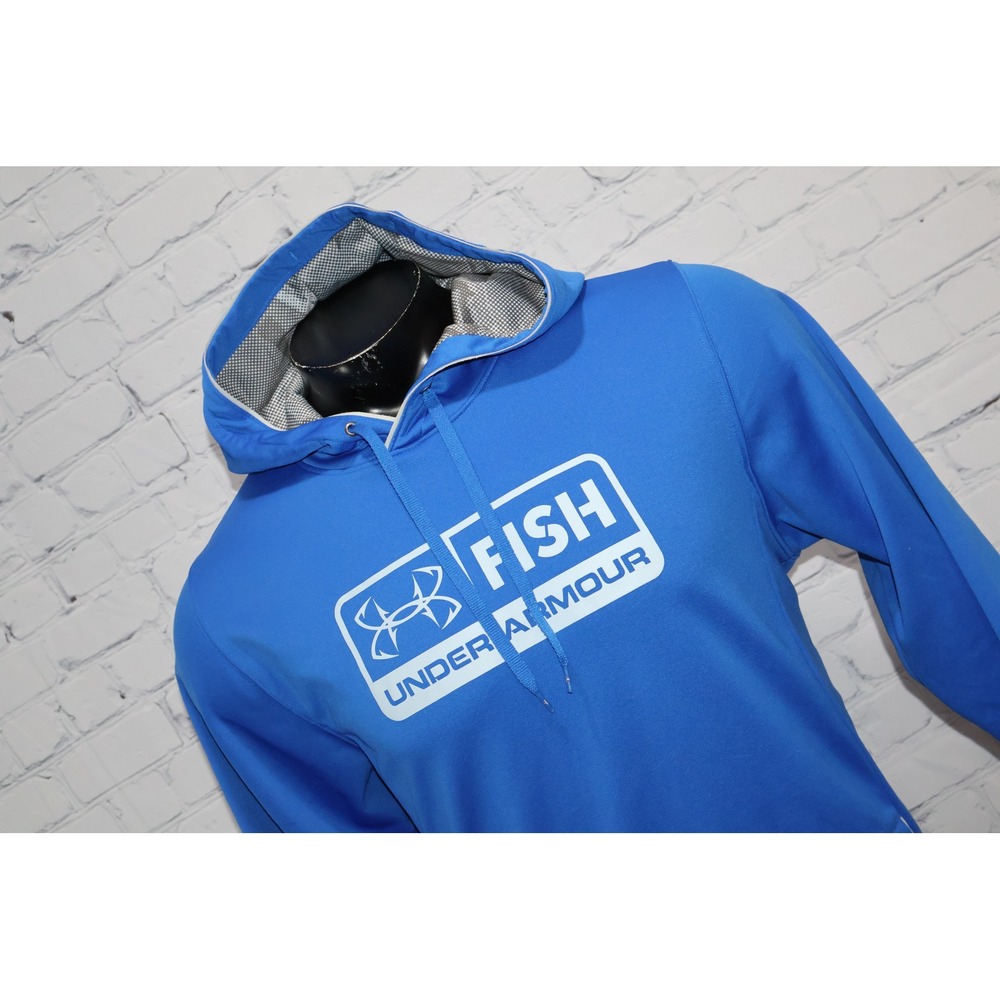 Under Armour Fish Hoodie Mens Size Medium Blue Fishing Pullover Performance